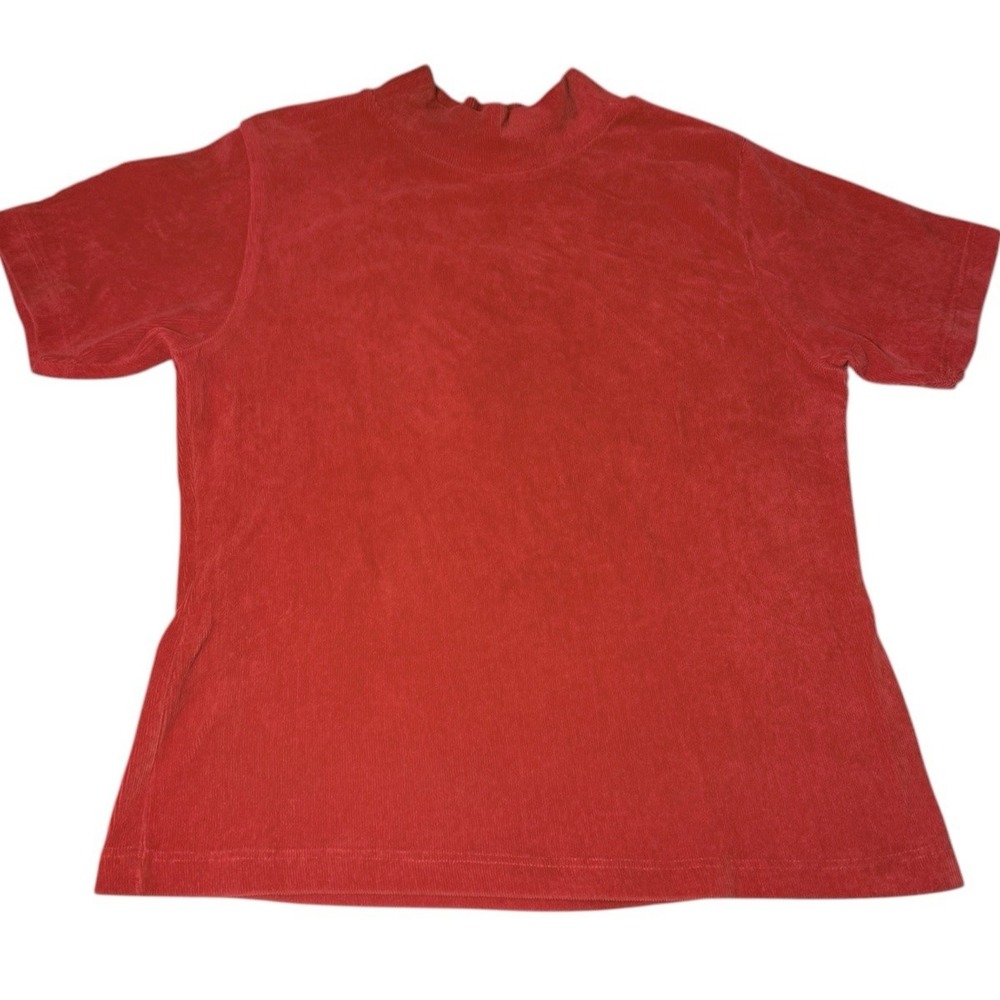 Crossroads‎ Corduroy Shirt Med Red Mock Neck SS Vtg Retro 80s Boho Indie Israel